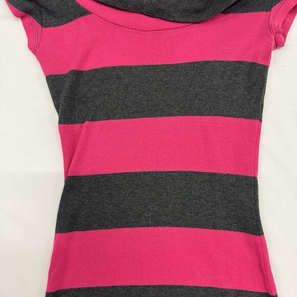 Vtg Y2K Express Drape Cowl Neck Knit Top Dress Striped McBling Glam Club XS Pink - Picture 2 of 7